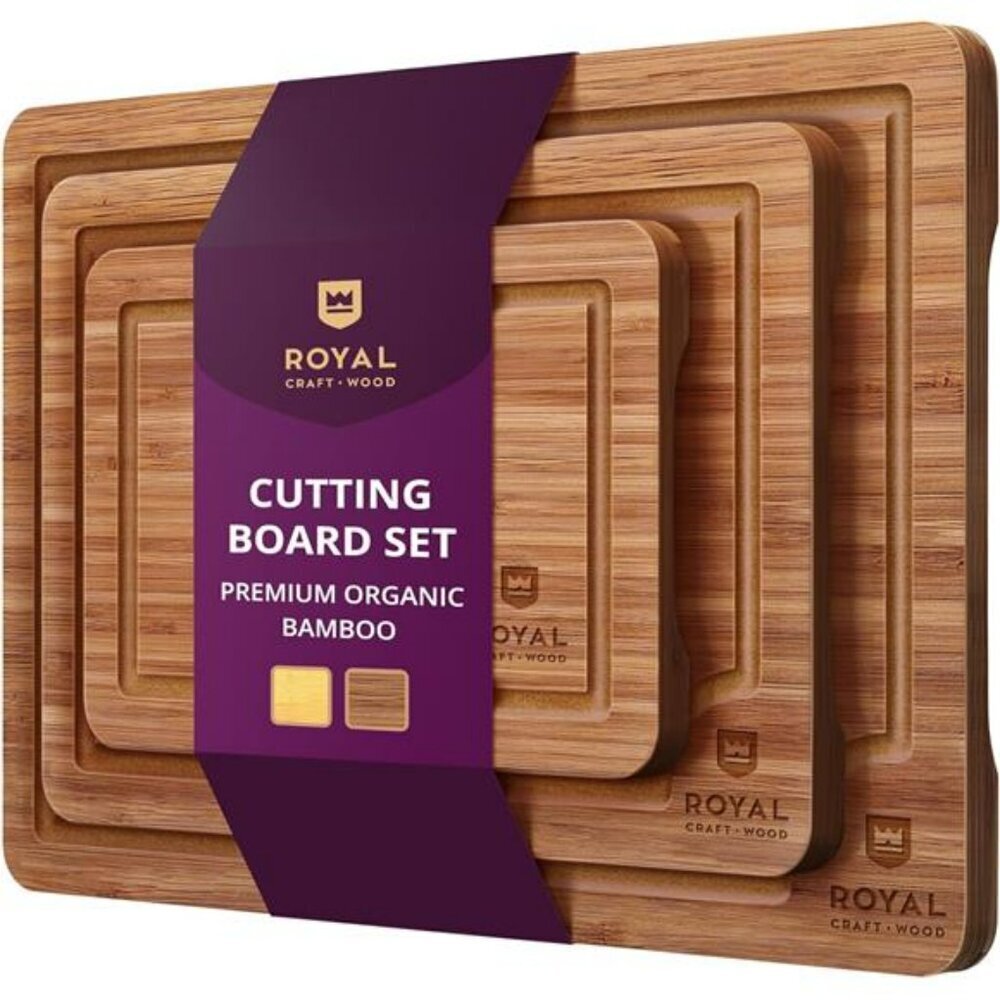 Bamboo Cutting Board Set 3 Piece Wood Chopping Serving Charcuterie Tray